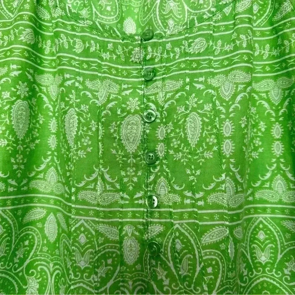 Nicole Miller Boho Style Shirt Green & White Size Medium - Picture 6 of 16